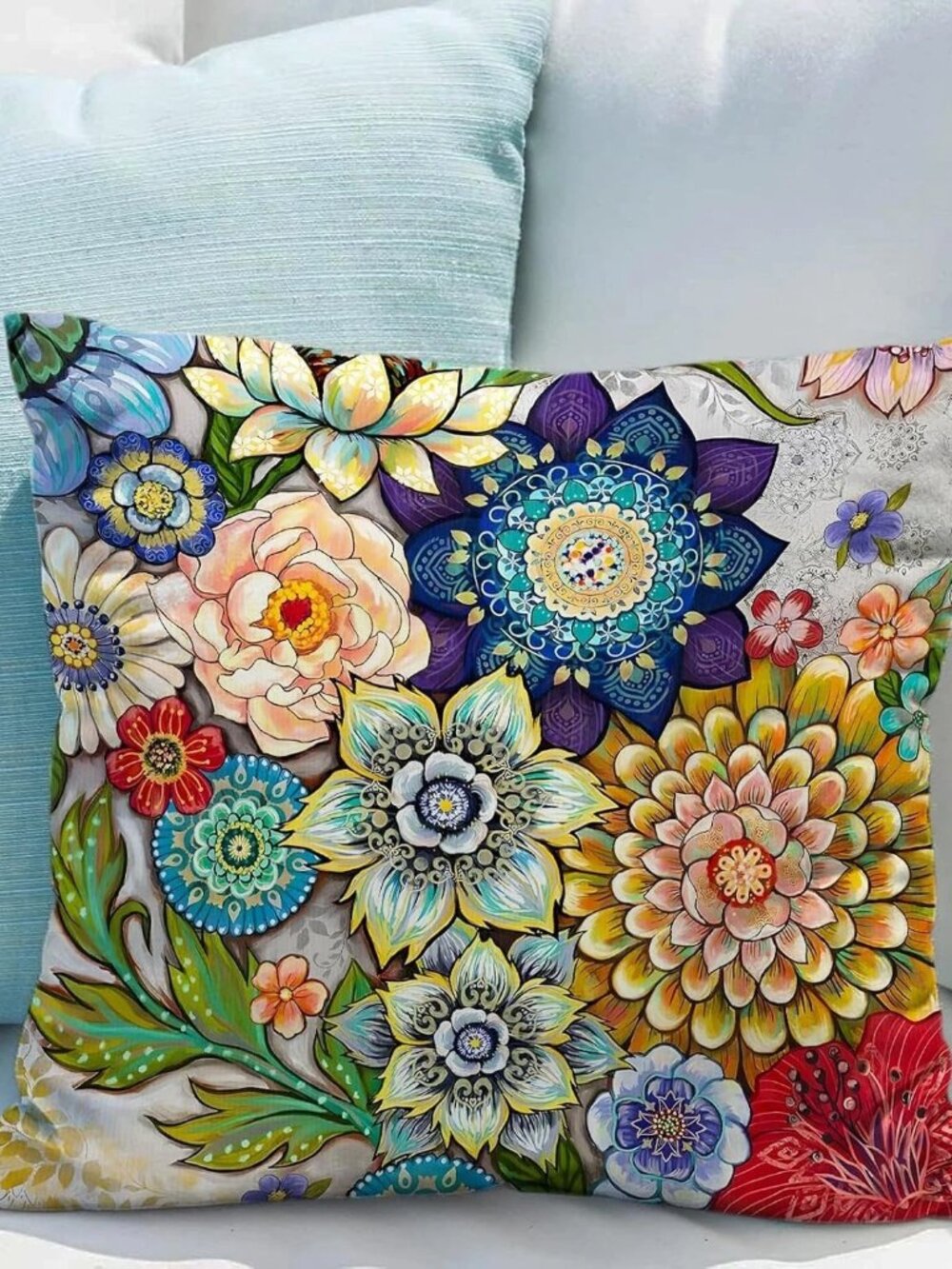 Velvet Boho Floral Garden Throw Pillow Covers, 18" x 18", Double-Sided, Set of 2